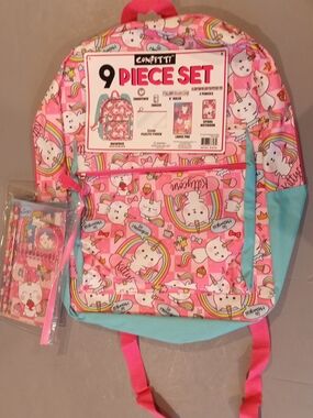 CONFETTI 9-Piece Pink Unicorn Backpack Set NEW